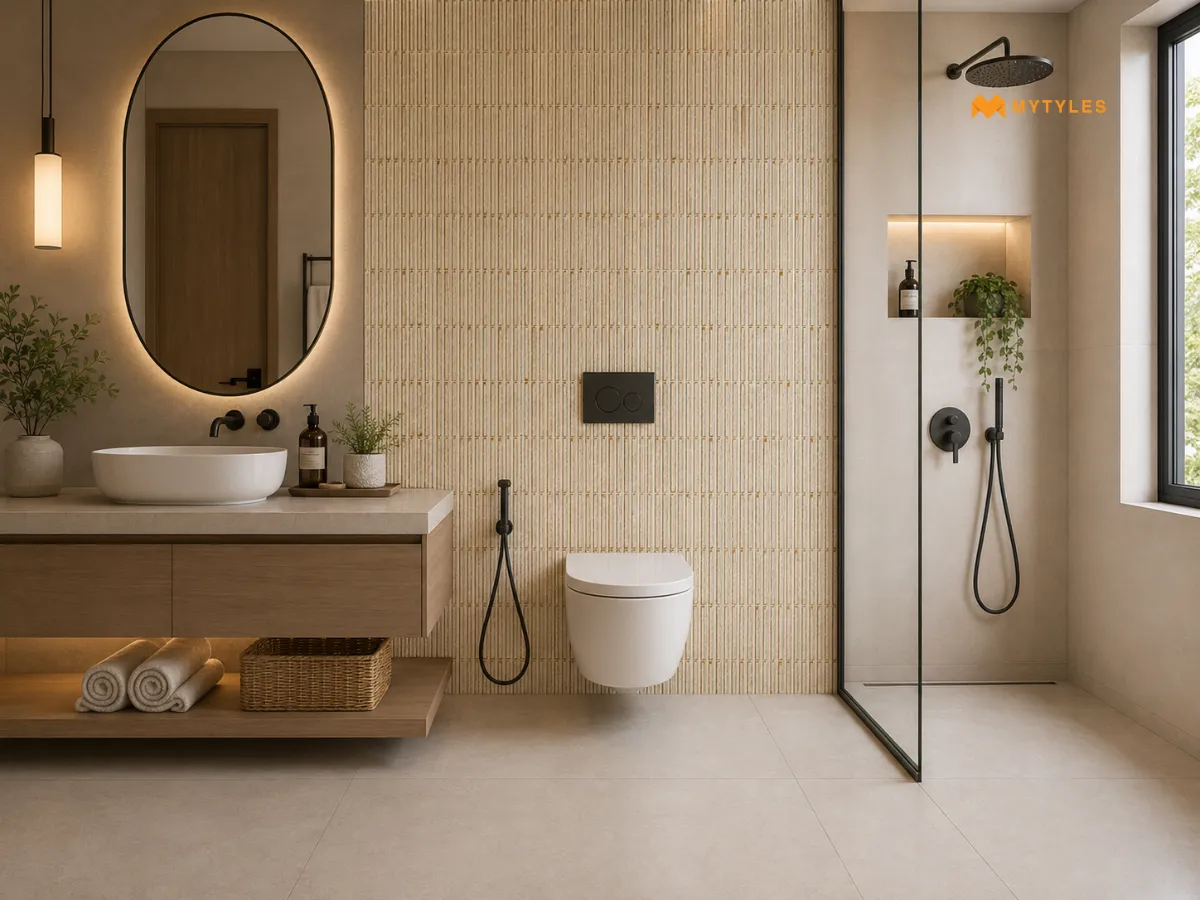 Small Fluted Tiles with Large Format Tiles 